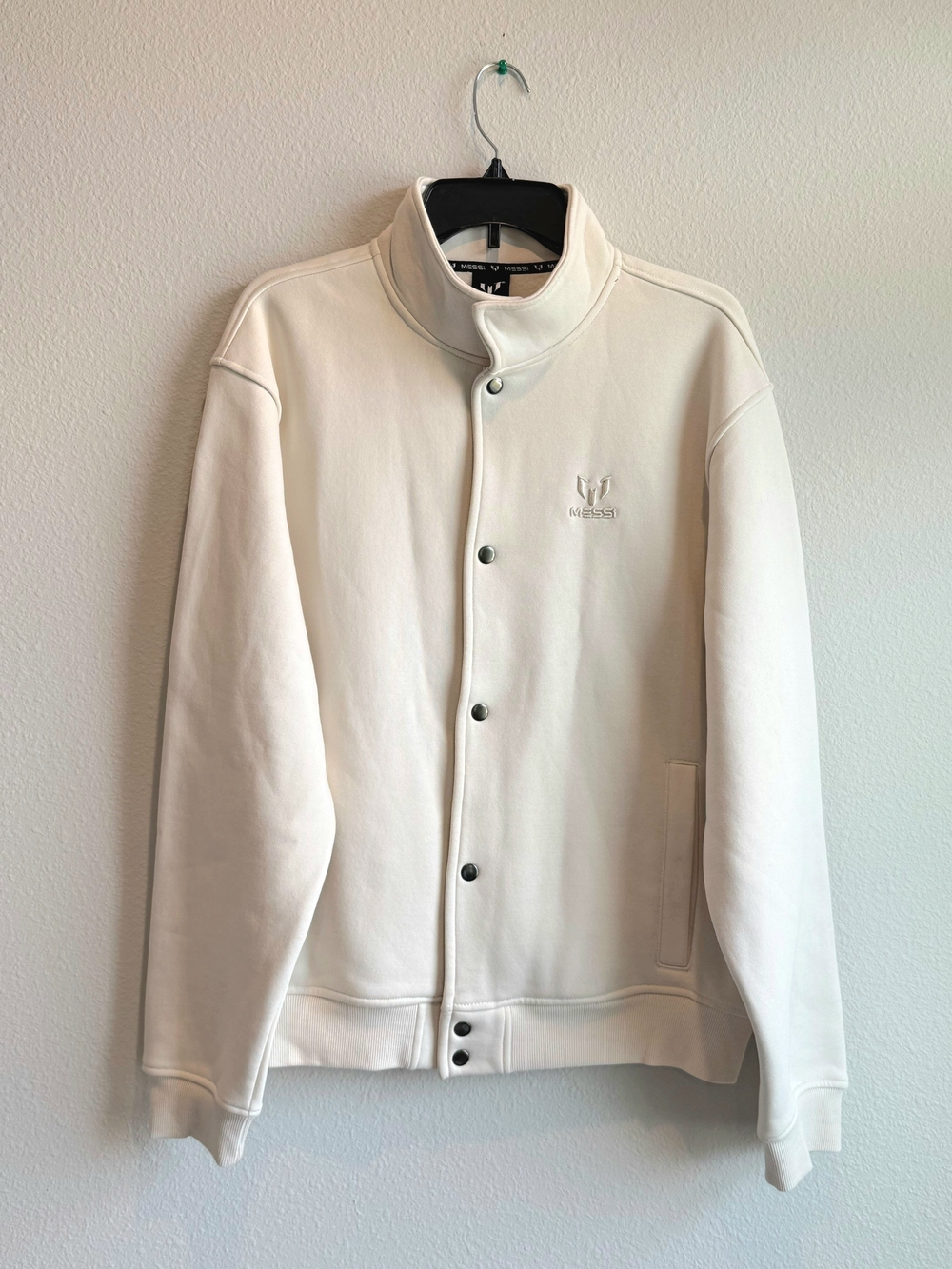 Messi Men's Cream Snap-Front Bomber Jacket with Subtle Logo